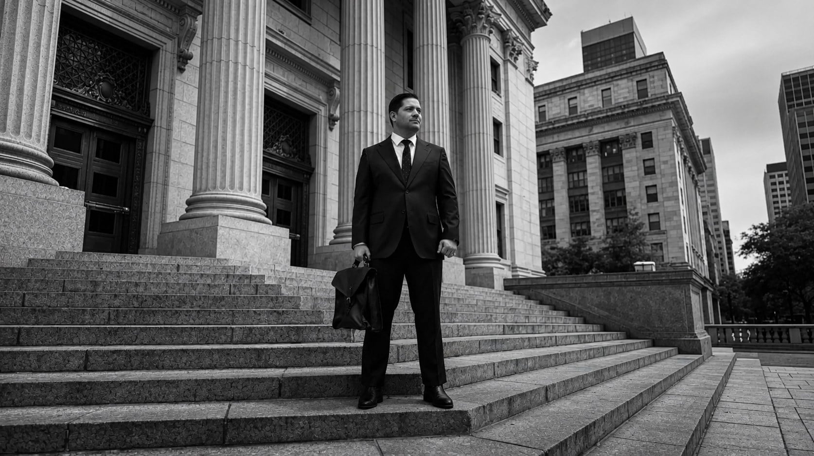 Leo Shalit on the steps of the courthouse